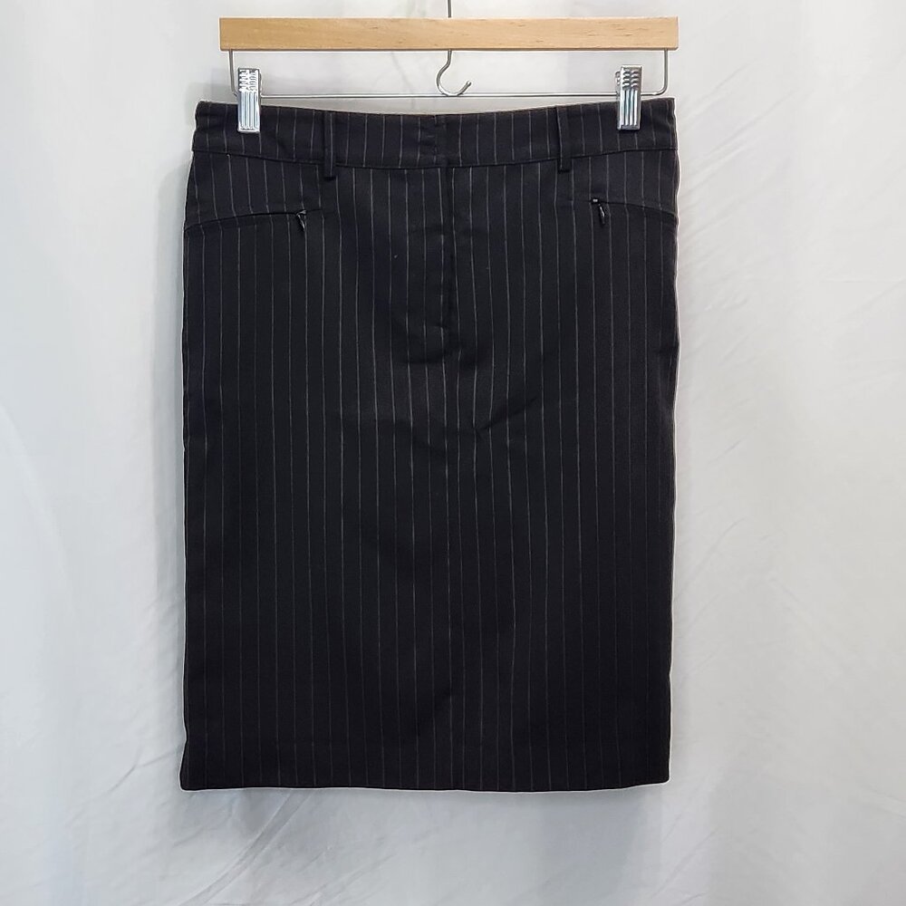 John Richmond X Stretch Wool Pencil Skirt Womens 8 M Black Pinstripe IT 44 K01